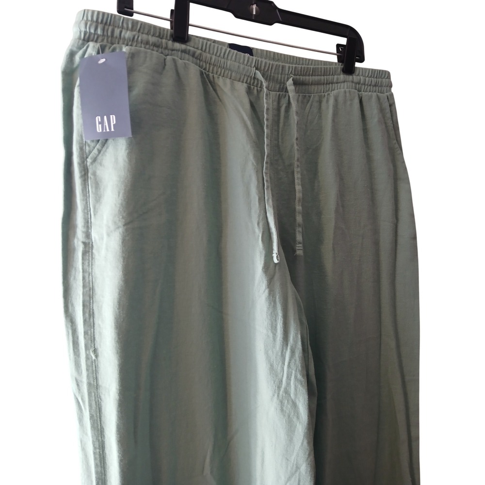 GAP Linen Pull-On Pants Sage Green Wide Leg Drawstring Trousers Large NEW - Picture 5 of 10